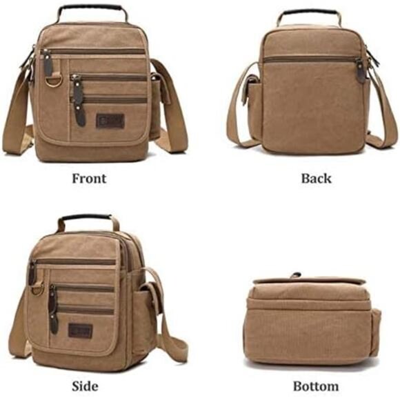 Mens Canvas Shoulder Bag Small Messenger Crossbody Work Bag Vintage Travel Bag - Picture 4 of 7